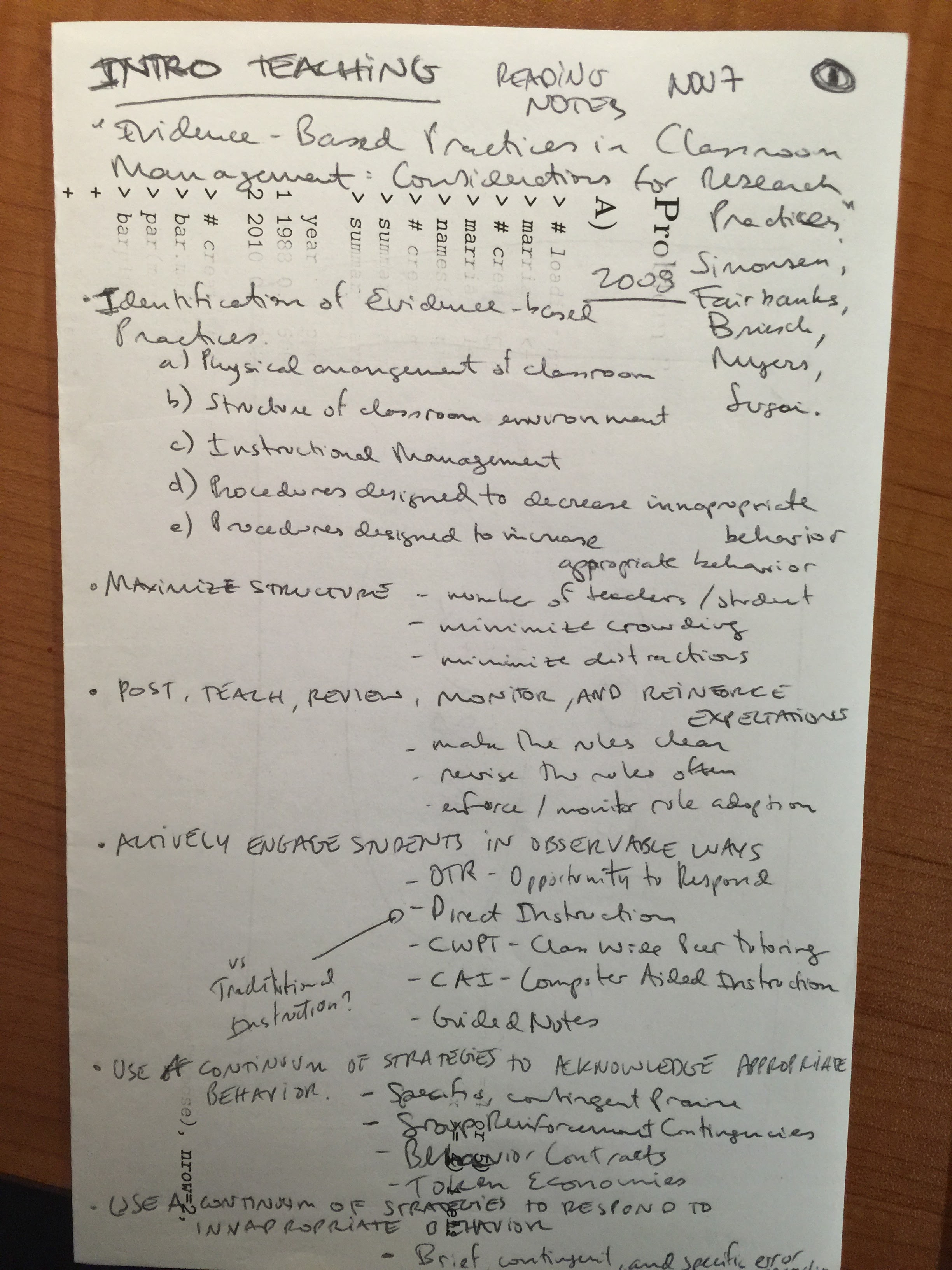 Intro to Teaching - Week 8 - Reading Notes