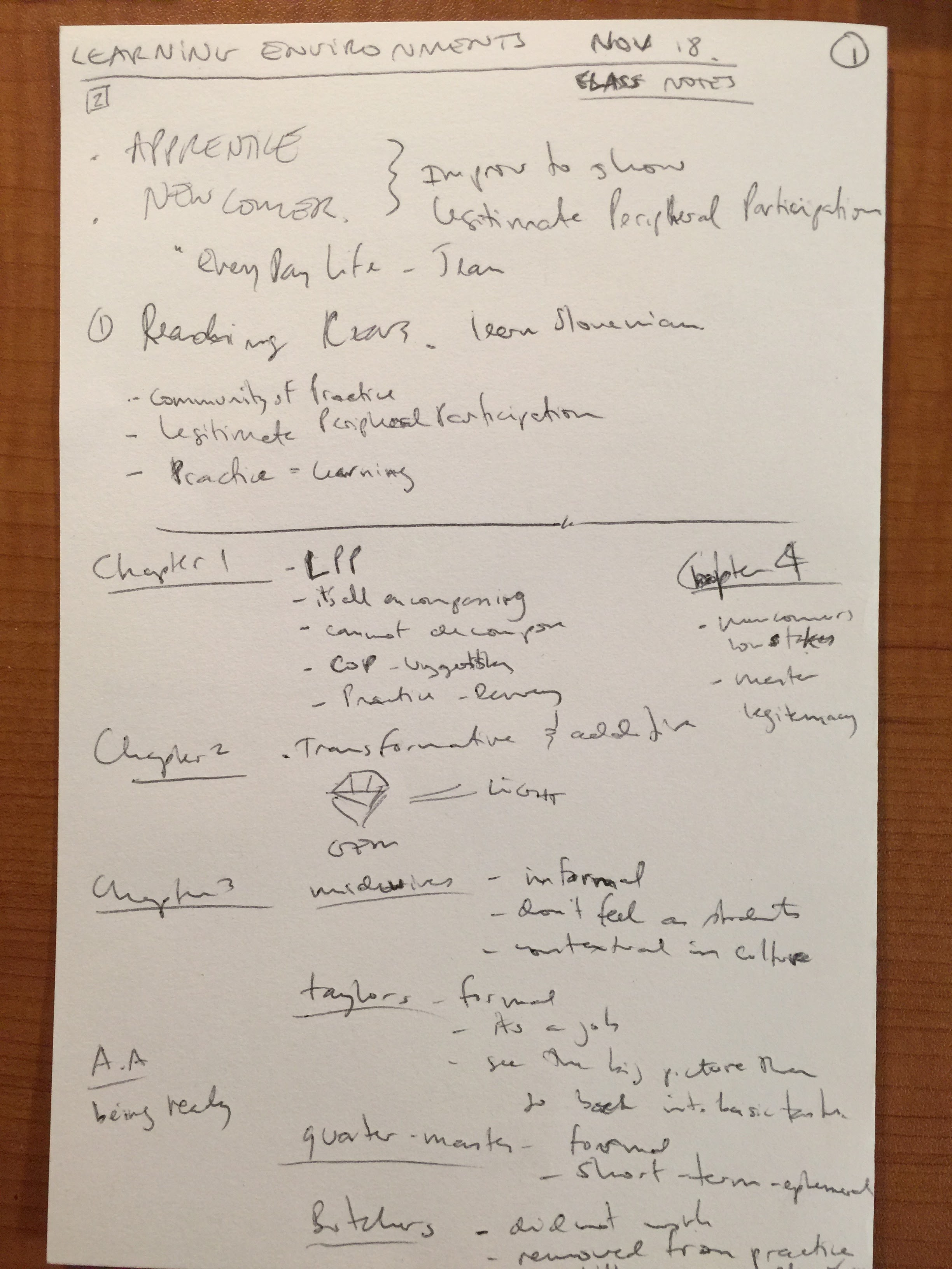 Learning Environments - Week 9 - Class Notes